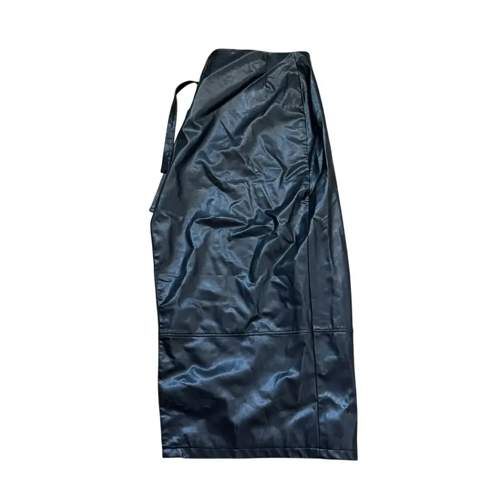 NWT Naked Wardrobe Black Faux Leather Maxi Skirt Side Buckle Slit XS